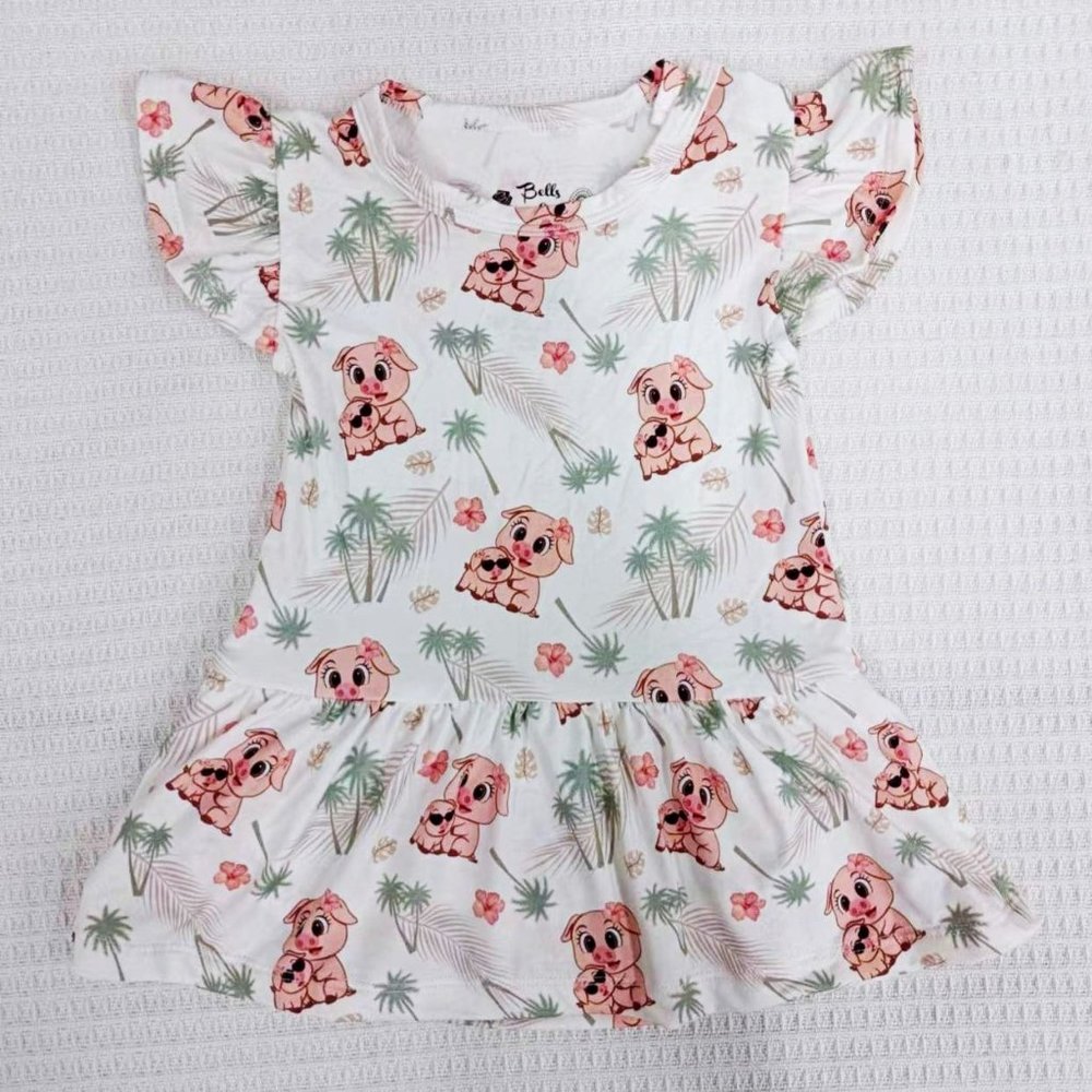 Pig Baby Bamboo Dress Daywear Outfit Piggy Toddler Beach Bodysuit Twirl Dress